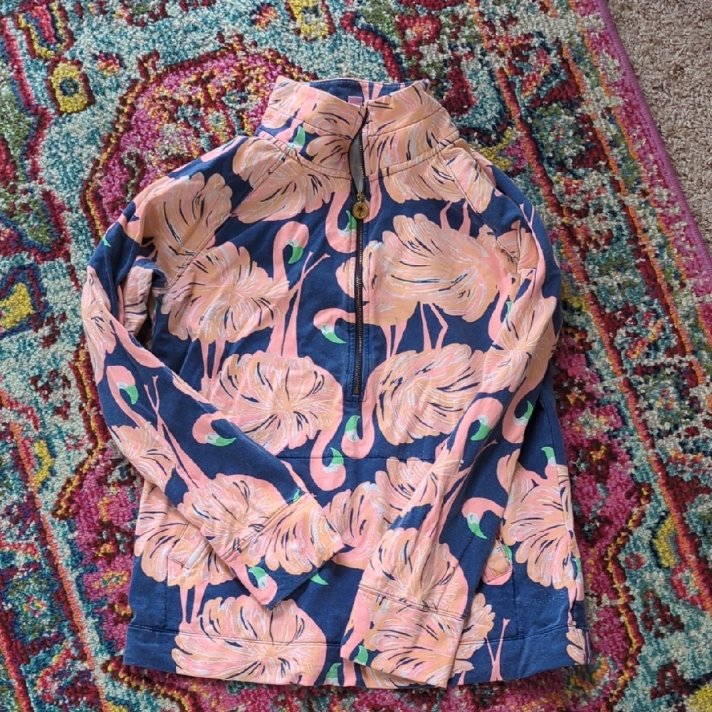 Lilly Pulitzer Flamingo Print Quarter-Zip Pullover